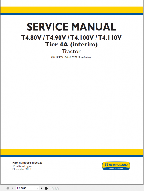 New Holland Tractor T4100V T4110V T480V T490V Service Manual51526023 1