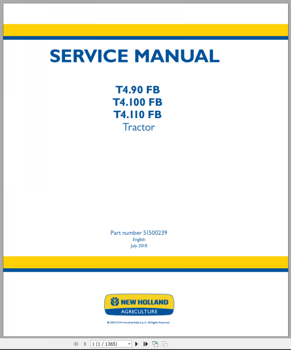 New Holland Tractor T4100 FB T4110 FB T490 FB Service Manual51500239 1