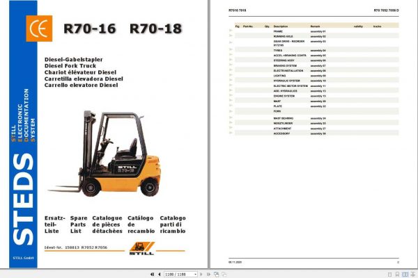 Still Diesel Forklift Truck R70 16 18 7052 7056 Spare Parts List 1