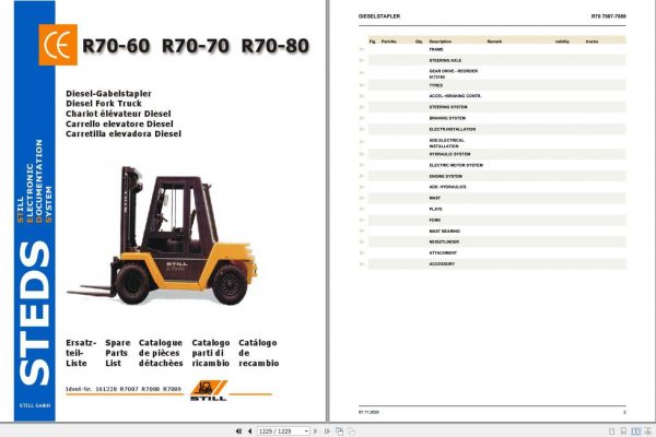 Still Diesel Forklift Truck R70 60 70 80 7087 7089 Spare Parts List 1 1