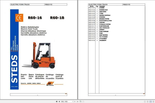 Still Electric Forklift Truck R60 16 18 Spare Parts List 1