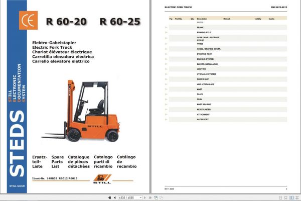Still Electric Forklift Truck R60 20 25 Spare Parts List 1