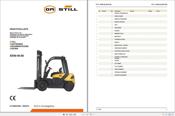 Still OM Pimespo Forklift XD40 XD45 XD50 Spare Parts List41748047800 1