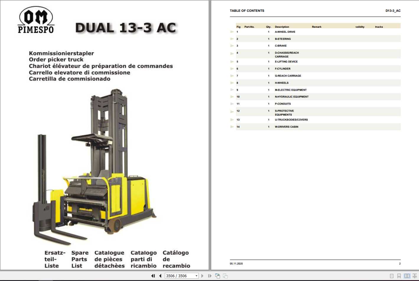 Still OM Pimespo Order Picker DUAL 13 3 AC Spare Parts List 1