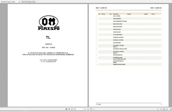 Still OM Pimespo Pallet Truck TL Spare Parts Catalogues 2