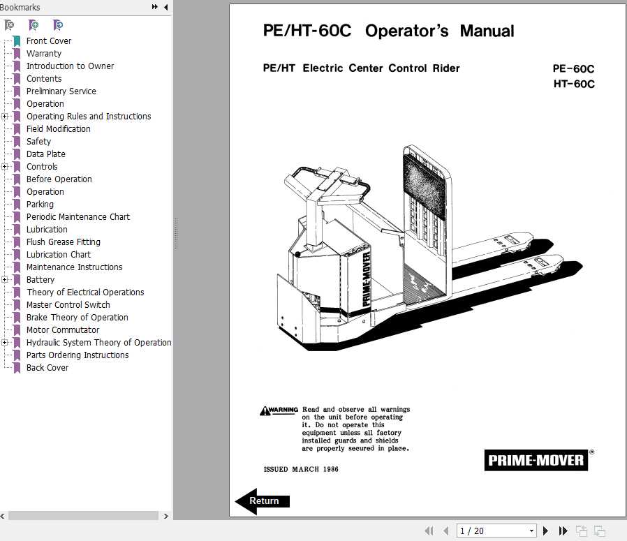 BT Electric Center Control Low Lift Truck PE 60C HT 60C Operator Part Manuals 1