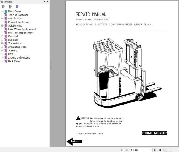 BT Electric Counterbalanced Rider Truck RC 30 RC 40 Shop Manual 2