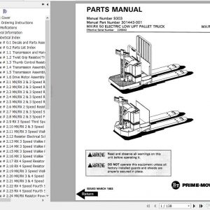 BT Electric Low Lift Pallet Truck MX50 RX50 Operator Part Manuals 1