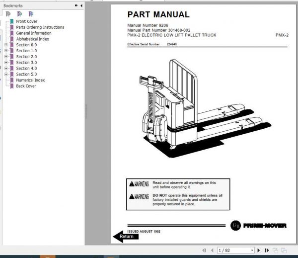 BT Electric Low Lift Pallet Truck PMX 2 Repair Part Manuals 1