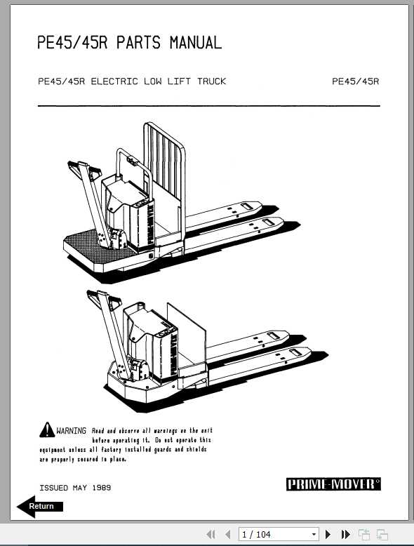 BT Electric Low Lift Truck PE45 PE45R Operator Part Manual 1