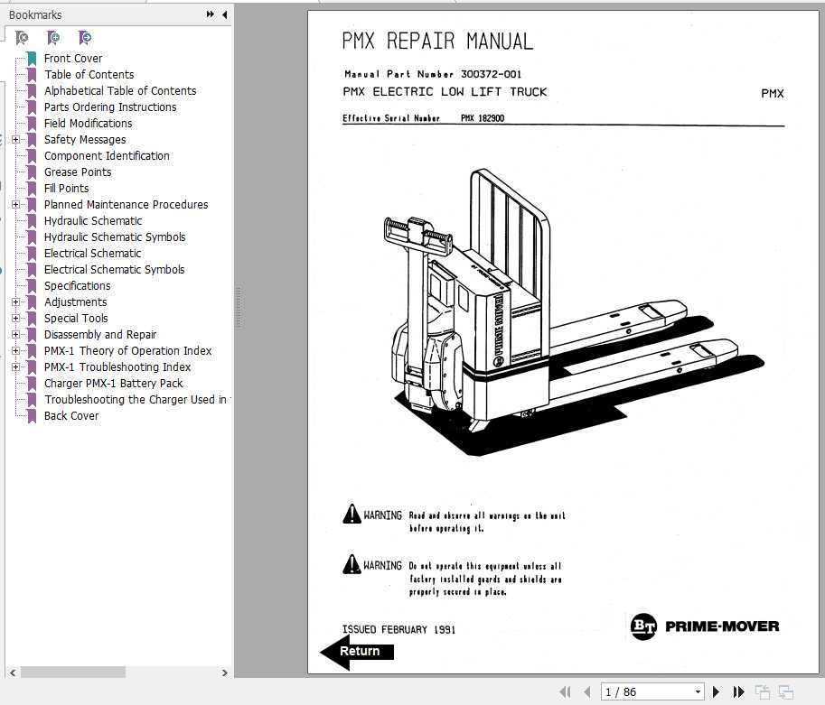 BT Electric Low Lift Truck PMX 1 Repair Part Manual 1