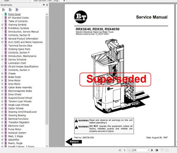 BT Electric Narrow Aisle RRX35 RRX45 RDX30 RSX40 RSX50 Shop Manual 3