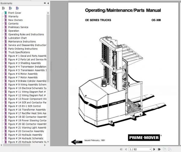 BT Electric Order OE30 30B 30C Part Service Manuals 2