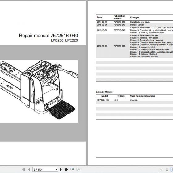 BT Electric Pallet Truck LPE 200 Repair Manual