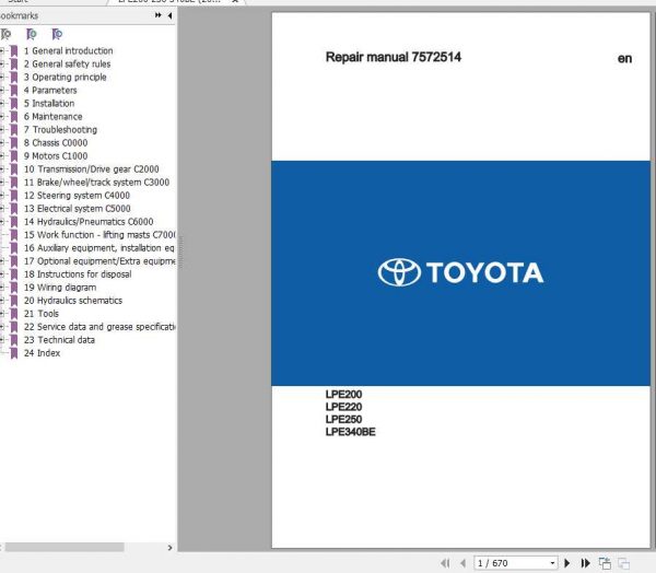 BT Electric Pallet Truck LPE200 250 340BE Repair Manual 1