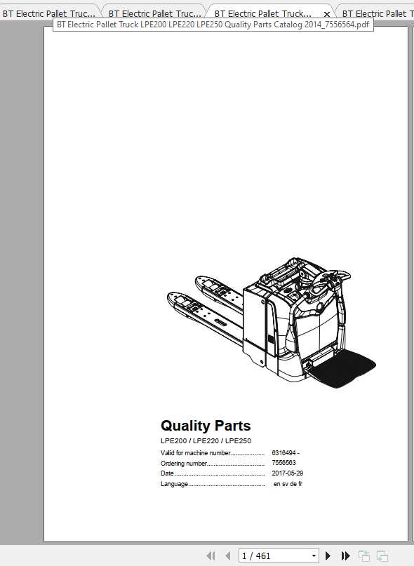 BT Electric Pallet Truck LPE200 LPE220 LPE250 Quality Parts Catalog 2