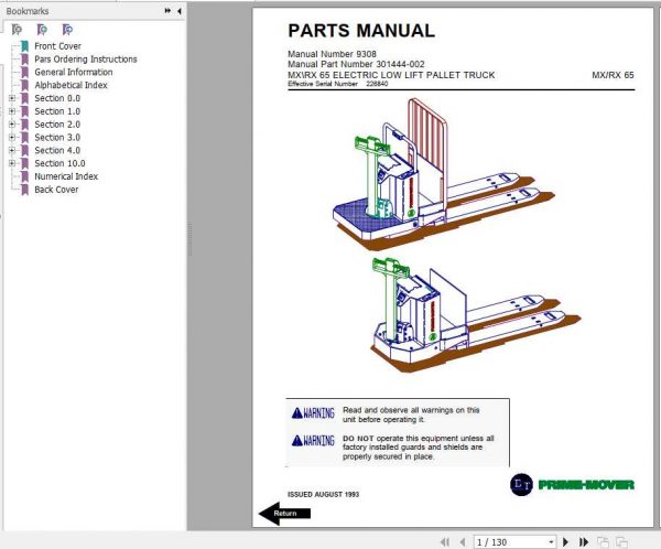 BT Electric Pallet Truck MX65 RX65 Operator Part Manuals 1