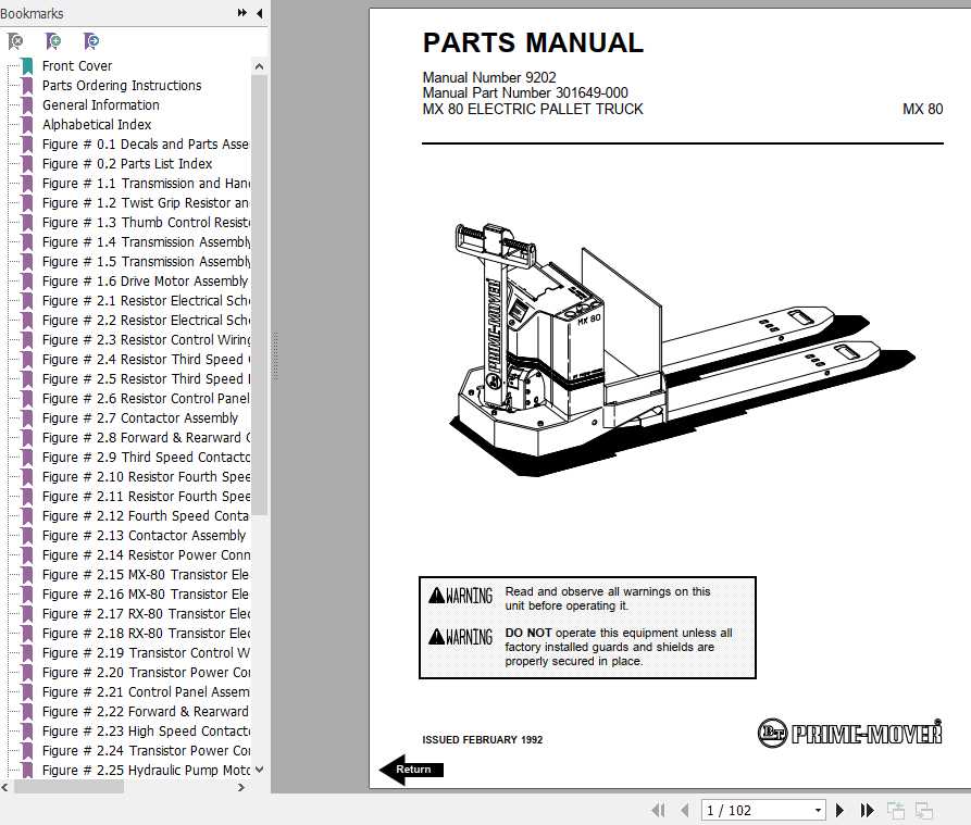 BT Electric Pallet Truck MX80 Operator & Part Manuals