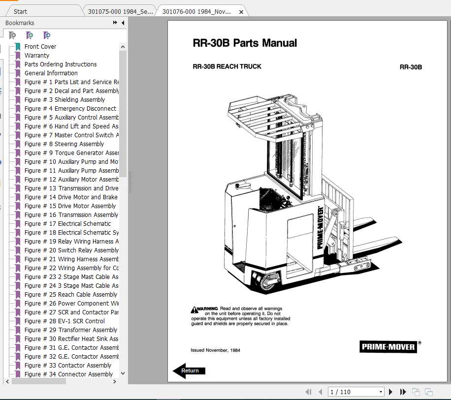 BT Electric Reach Truck RR 30B OperatorService Part Manual 1