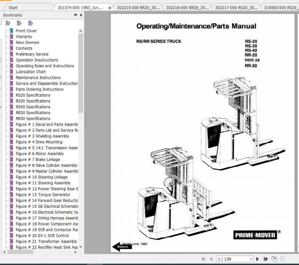 BT Electric Reach Truck RR20 RR40 RS20 RS40 OperatorMaintenance Part Manual 1