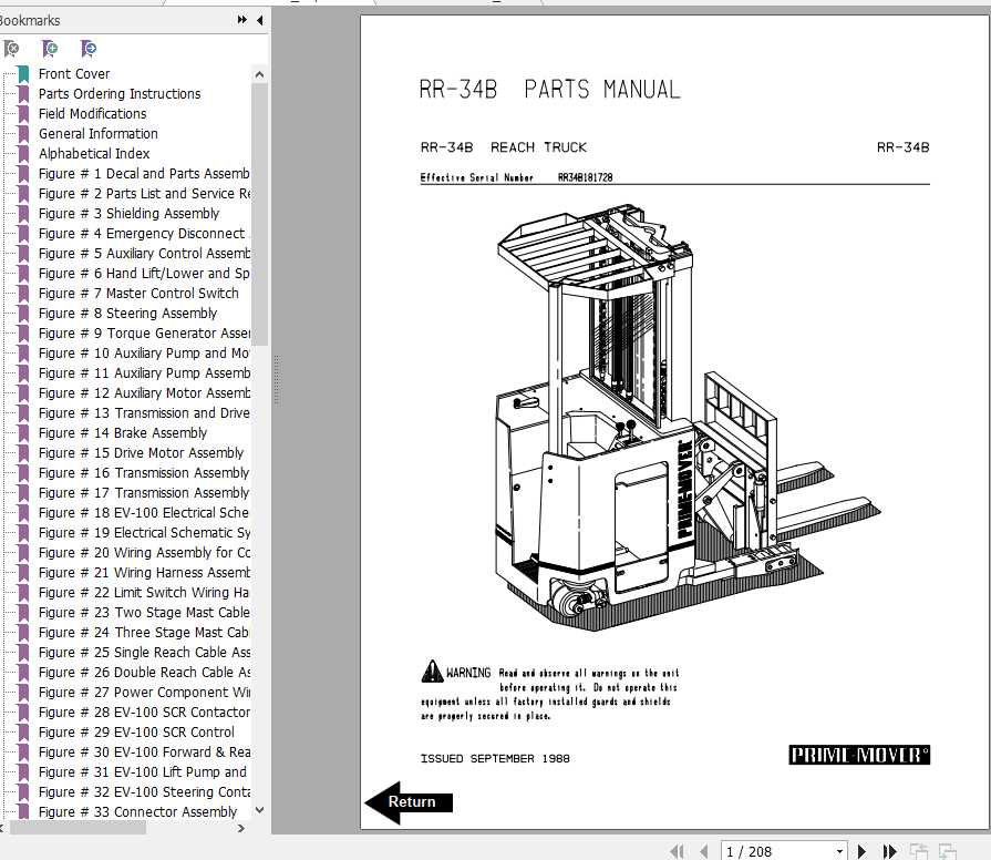 BT Electric Reach Truck RR34B Operator Part Manual 1