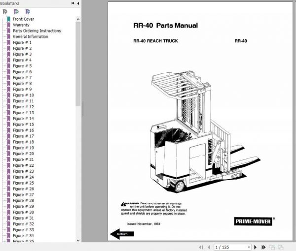 BT Electric Reach Truck RR40 OperatingMaintenance Part Manual 1