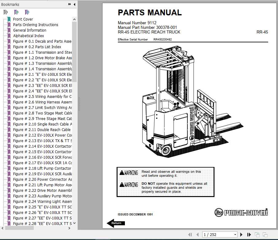 BT Electric Reach Truck RR45 Operator Part Manual 1