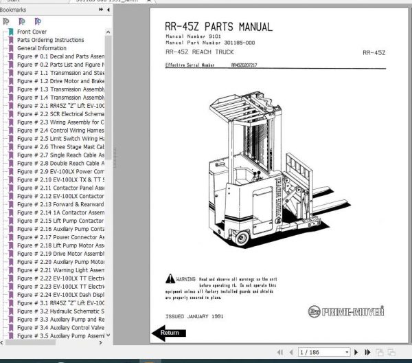 BT Electric Reach Truck RR45 RR45Z Operator Part Manual 1