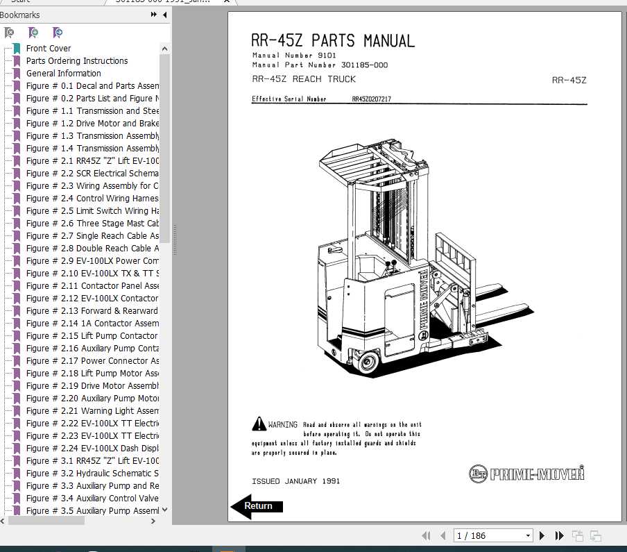 BT Electric Reach Truck RR45 RR45Z Operator Part Manual 1