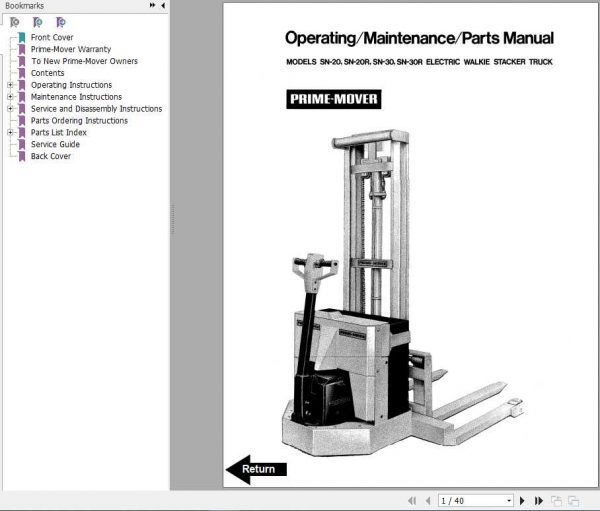 BT Electric Reach Truck SN 20 30 40 OperatorMaintenance Part Manual 2