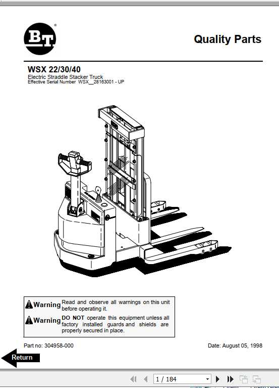 BT Electric Stacker Truck WSX 22 30 40 Shop Manual 1