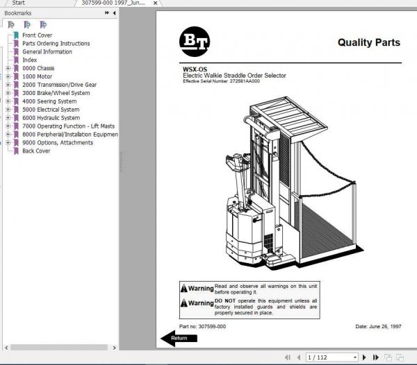 BT Electric Stacker Truck WSXOS Shop Manual 1