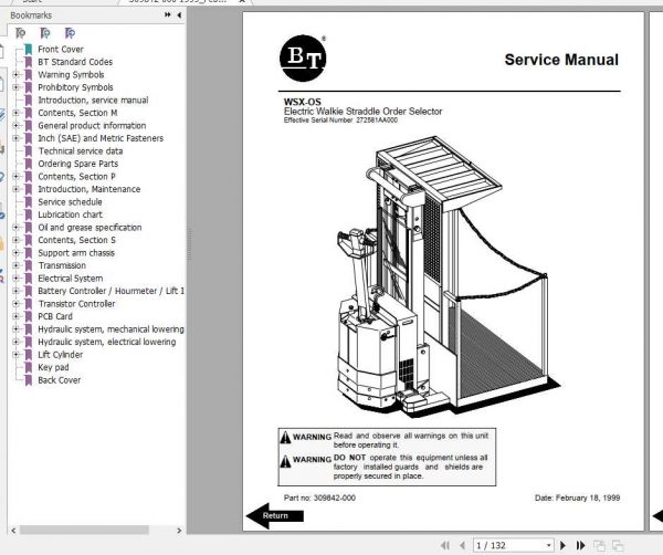 BT Electric Stacker Truck WSXOS Shop Manual 2