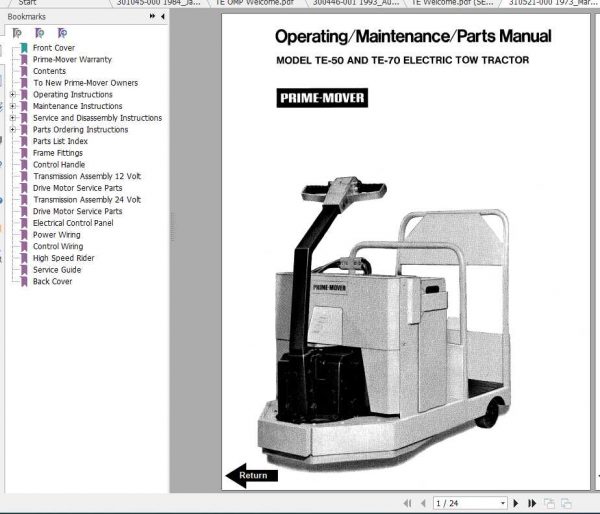 BT Electric Tow Tractor TE50 TE70 OperatingMaintenance Part Manual 1 1