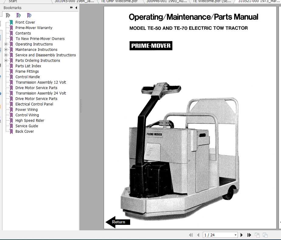 BT Electric Tow Tractor TE50 TE70 OperatingMaintenance Part Manual 1