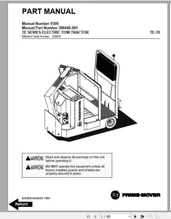 BT Electric Tow Tractor TE50 TE70 OperatingMaintenance Part Manual 2 1