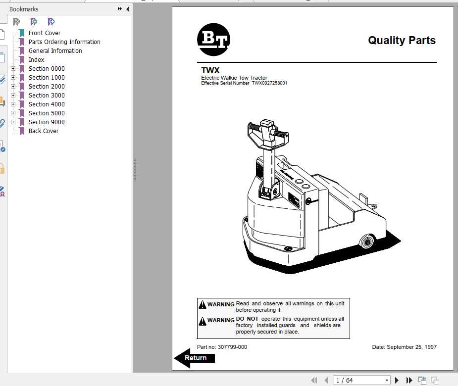 BT Electric Tow Tractor TWX Operator Part Manual 1