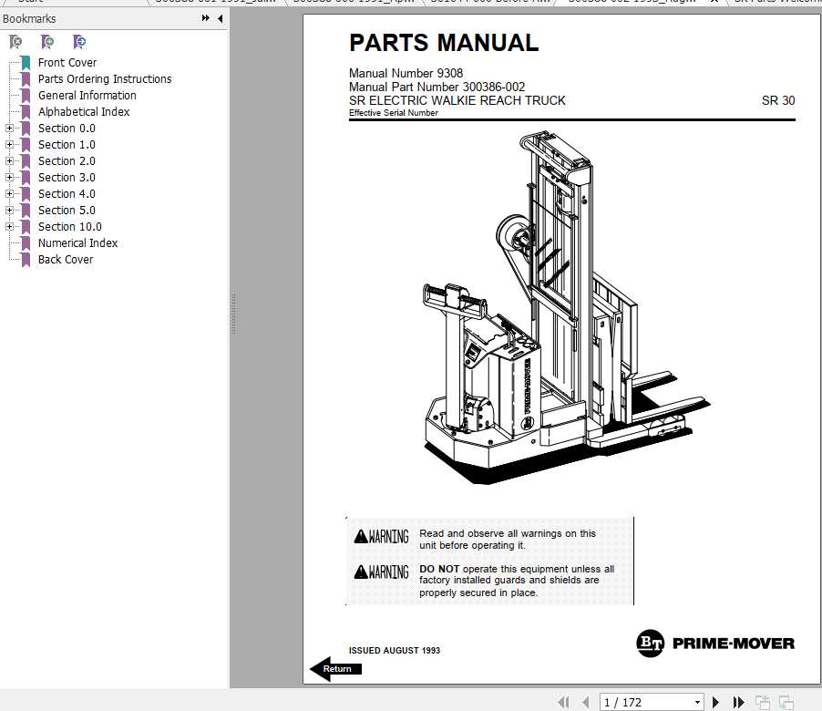 BT Electric Wakie Reach Truck SR 30 OperatorMaintenance Part Manual 1