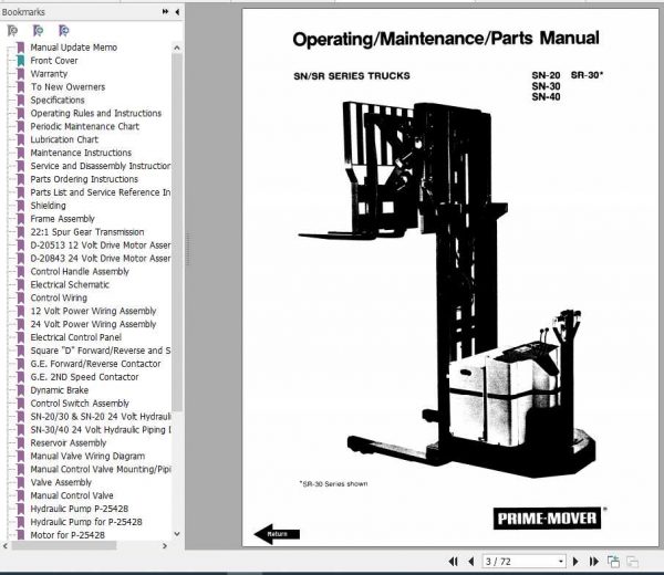 BT Electric Wakie Reach Truck SR 30 OperatorMaintenance Part Manual 2