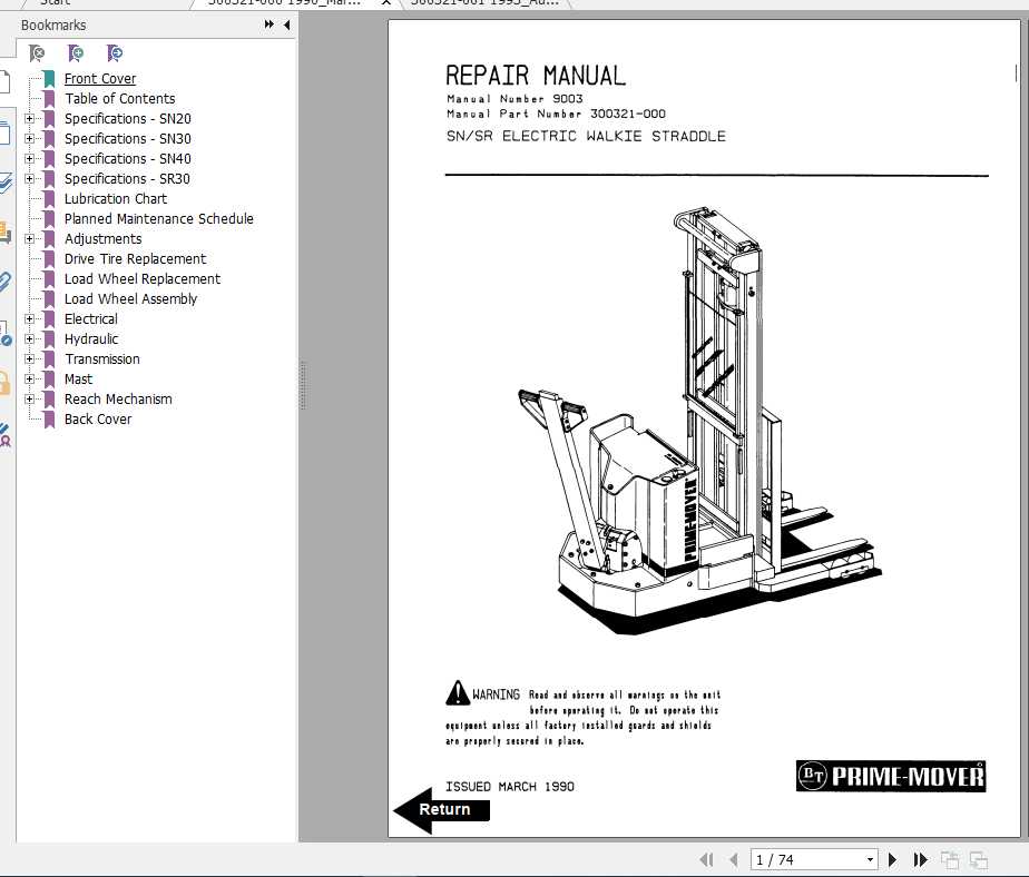 BT Electric Walkie Straddle SN SR Repair Manual 1