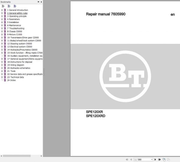 BT Forklift SPE120XR XPE120XRD Repair Manual 7605990 040 1