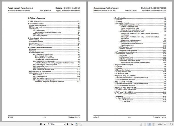 BT Forklift Vector C15 VCE150 VCE125 Repair Manual 2 1