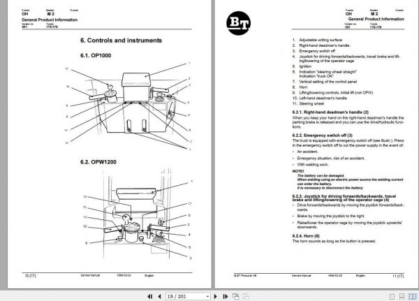BT Order Picker OP 1000SE OP 1000HSE OPW 1200SE OPW 1200HSE Service Manual 3