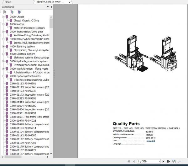 BT Pallet Stacker SPE120L SWE200L Quality Parts Catalog 1