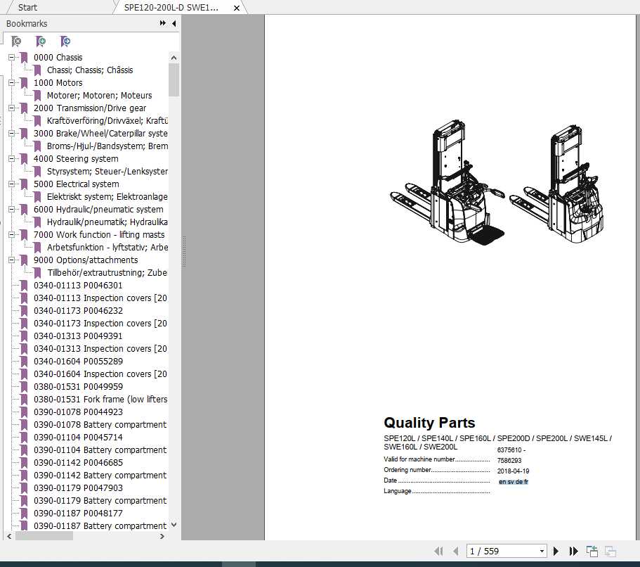 BT Pallet Stacker SPE120L SWE200L Quality Parts Catalog 1
