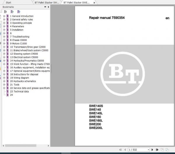 BT Pallet Stacker SWE140S SWE200L Repair Manual 1