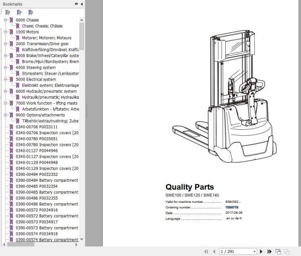 BT Pallet Stacker Staxio SWE100 SWE120 SWE140 Quality Parts Catalog 1