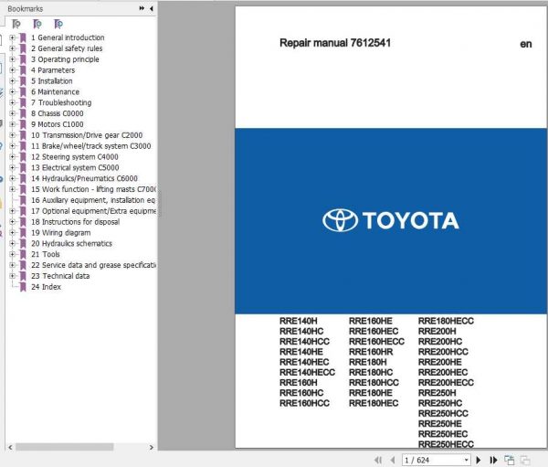 BT Reach Truck RRE140 250 H HC HCC HE HEC HECC Repair Manual 1