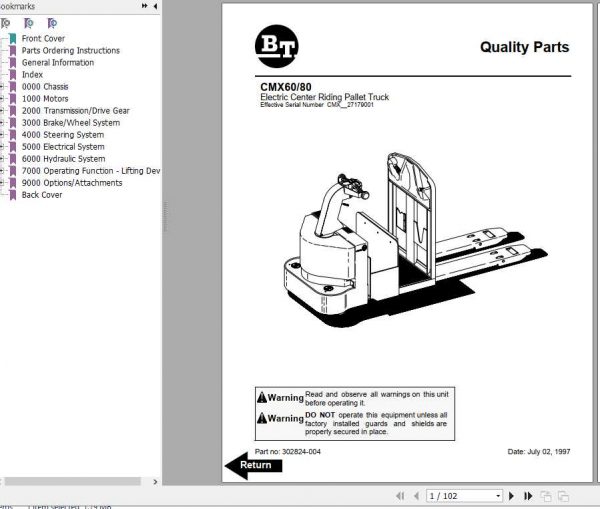BT Rider Pallet Truck CMX60 80 Shop Manual 1