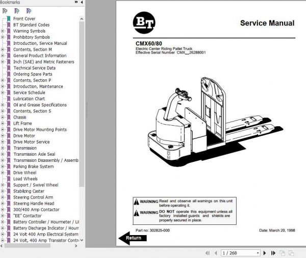 BT Rider Pallet Truck CMX60 80 Shop Manual 2